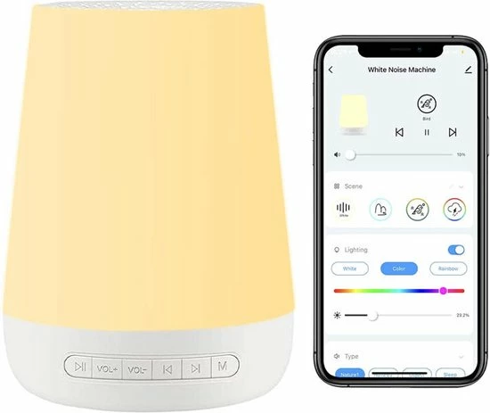 Oyka White Noise Machine - Brown Noise - Wekker - Led Verlichting Nachtlicht - Met Applicatie - Witte Ruis Apparaat - Slaap Routine - Baby Slaapmachine - Ontspanning En Relaxing