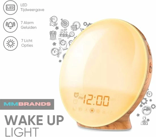 MM Brands Wake Up Light Wekker - Licht Wekker - Wekkerradio - Nachtlampje - 7 Kleuren - Afbeelding 7
