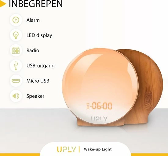 UPLY Wake Up Light - Licht Wekker - Wekker Radio - Smart Clock Met USB Oplaadpunt - WiFi - Google Home | Amazon Alexa - Afbeelding 9