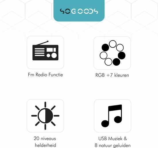 SoGoods - Wake Up Light - Wekkerradio Met Projectie - Lichtwekker - Slaaptrainer - Digitale Wekker - Afbeelding 11