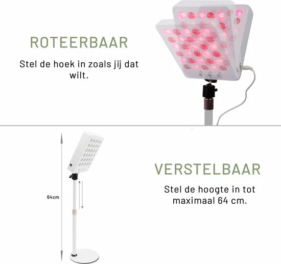 LIROMA? - LED Infraroodlamp - Hoogte Verstelbaar - 2 Golflengten - Rood Licht Therapie - Collageen Lamp ? Bevordert Bloedcirculatie ? Fibromyalgie - Warmtelamp - Lichttherapie - Black Friday 2022 Deals - Afbeelding 10