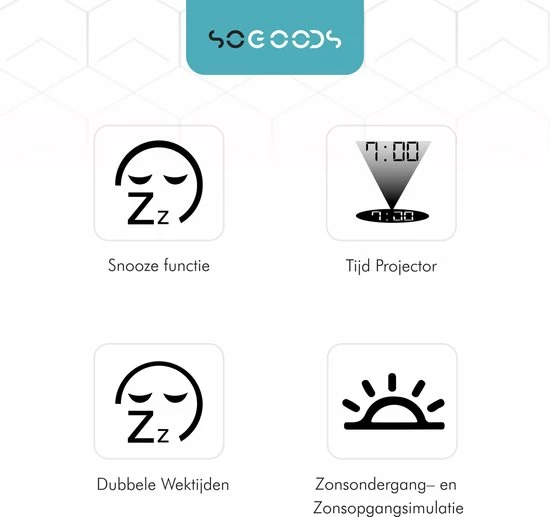 SoGoods - Wake Up Light - Wekkerradio Met Projectie - Lichtwekker - Slaaptrainer - Digitale Wekker - Afbeelding 10