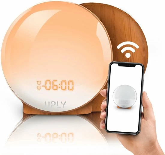 UPLY Wake Up Light - Licht Wekker - Wekker Radio - Smart Clock Met USB Oplaadpunt - WiFi - Google Home | Amazon Alexa