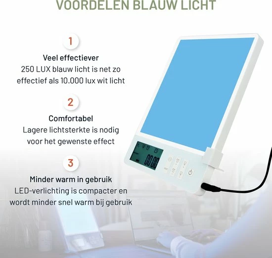 LIROMA? Daglichtlamp - Blauw En Wit Licht - 10.000 LUX - Timer - Lichttherapie - Bureaulamp - Black Friday 2022 Deals - Afbeelding 3