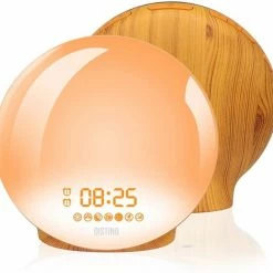 DistinQ Wake-Up Light ? Wekkerradio Met Dubbele Wektijd ? Slaaphulp Met USB Aansluiting - Houtkleurig