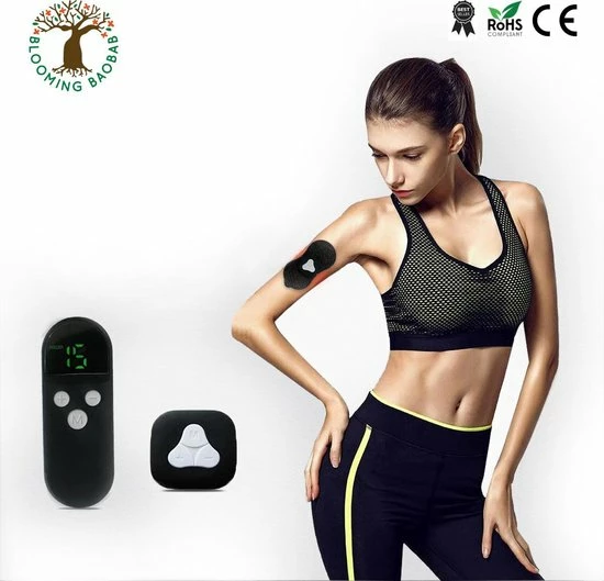 Blooming Baobab EMS Masseur - Elektrodentherapie Apparaat - Massageapparaat - Nek Massage - Rug Massage - Schouder Massage - Spier Massage - Draadloos Met Afstandsbediening - Zes Verschillende Standen - Oplaadbaar - Incl 2 Gelpads - Zwart