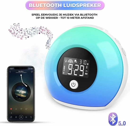 Nince Wake Up Light Van Hoge Kwaliteit - Wake Up Light Met Bluetooth - Digitale Wekker Met Nachtlampje - Afbeelding 2