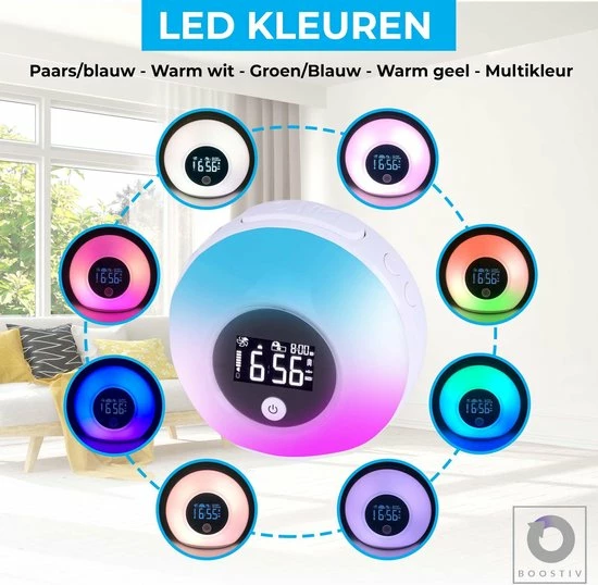 Boostiv Wake Up Light - Speaker Radio - Slaaphulpen - Bluetooth - Nachtlampje - Digitale Wekker - Wekker - Ambilight - Radio's - Afbeelding 3