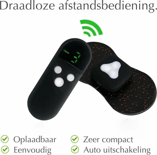 Blooming Baobab EMS Masseur - Elektrodentherapie Apparaat - Massageapparaat - Nek Massage - Rug Massage - Schouder Massage - Spier Massage - Draadloos Met Afstandsbediening - Zes Verschillende Standen - Oplaadbaar - Incl 2 Gelpads - Zwart - Afbeelding 7