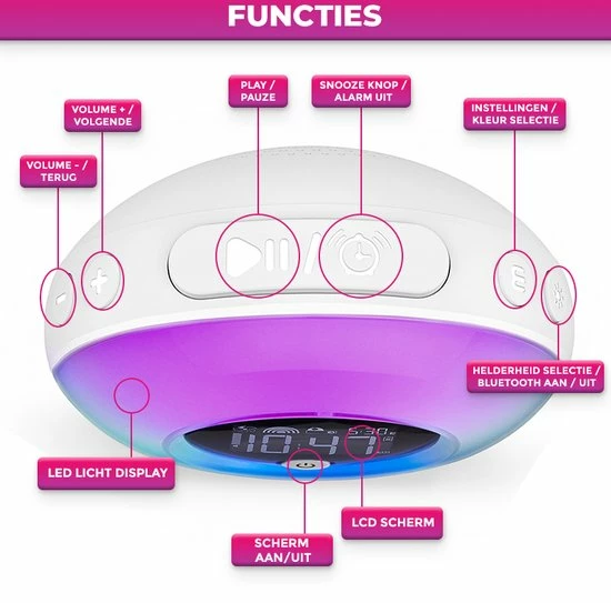 Nince Wake Up Light Van Hoge Kwaliteit - Wake Up Light Met Bluetooth - Digitale Wekker Met Nachtlampje - Afbeelding 7