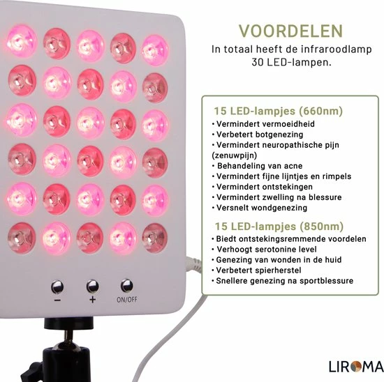 LIROMA? - LED Infraroodlamp - Hoogte Verstelbaar - 2 Golflengten - Rood Licht Therapie - Collageen Lamp ? Bevordert Bloedcirculatie ? Fibromyalgie - Warmtelamp - Lichttherapie - Black Friday 2022 Deals - Afbeelding 2