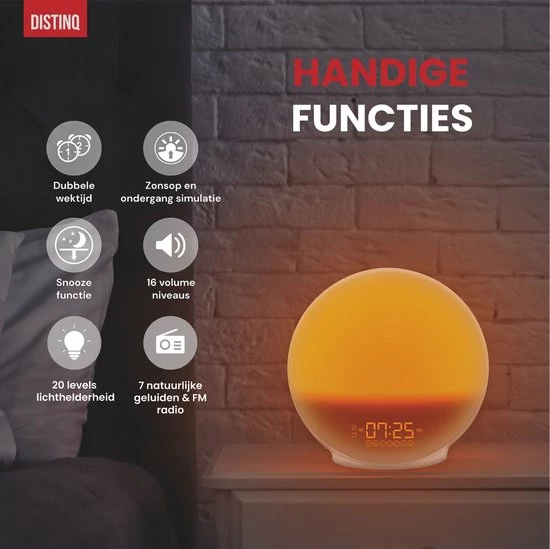 DistinQ Wake-Up Light ? Wifi Smart ? Wekkerradio Met Dubbele Wektijd ? Slaaphulp Met USB Aansluiting - Afbeelding 6
