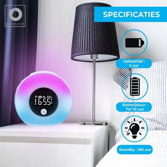 Boostiv Wake Up Light - Speaker Radio - Slaaphulpen - Bluetooth - Nachtlampje - Digitale Wekker - Wekker - Ambilight - Radio's - Afbeelding 8