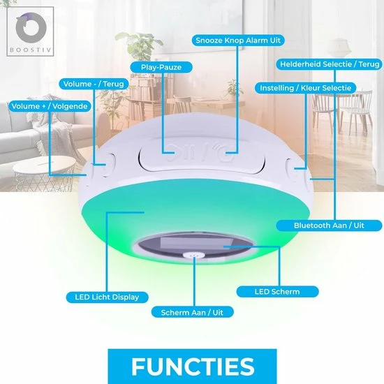 Boostiv Wake Up Light - Speaker Radio - Slaaphulpen - Bluetooth - Nachtlampje - Digitale Wekker - Wekker - Ambilight - Radio's - Afbeelding 12