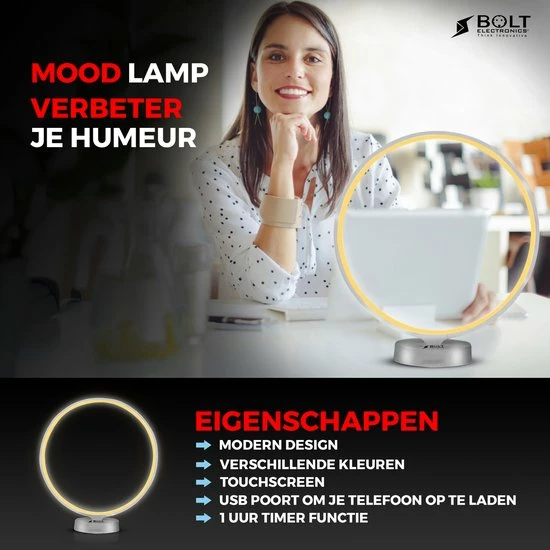 Bolt Electronics? Bolt Electronics ? Tafellamp ? Moodlamp ? Lichttherapielamp - Moodlight ? Daglichtlamp ? Wit Licht ? Zilver - Afbeelding 3