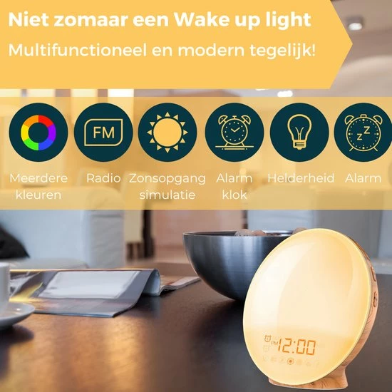 Quality Techs Quality Tech Wake Up Light - Wekkerradio - Nachtlamp - Slaaptrainer - Dubbele Wektijd - 7 Kleuren - USB-Aansluiting - Afbeelding 2