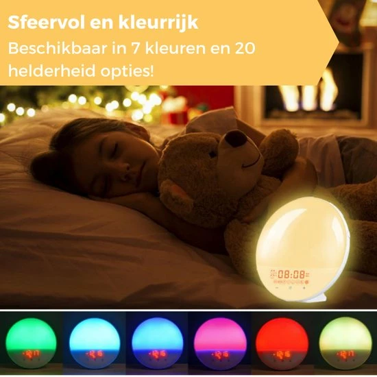Quality Techs Quality Tech Wake Up Light - Wekkerradio - Nachtlamp - Slaaptrainer - Dubbele Wektijd - 7 Kleuren - USB-Aansluiting - Afbeelding 5