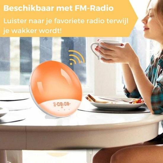 Quality Techs Quality Tech Wake Up Light - Wekkerradio - Nachtlamp - Slaaptrainer - Dubbele Wektijd - 7 Kleuren - USB-Aansluiting - Afbeelding 7