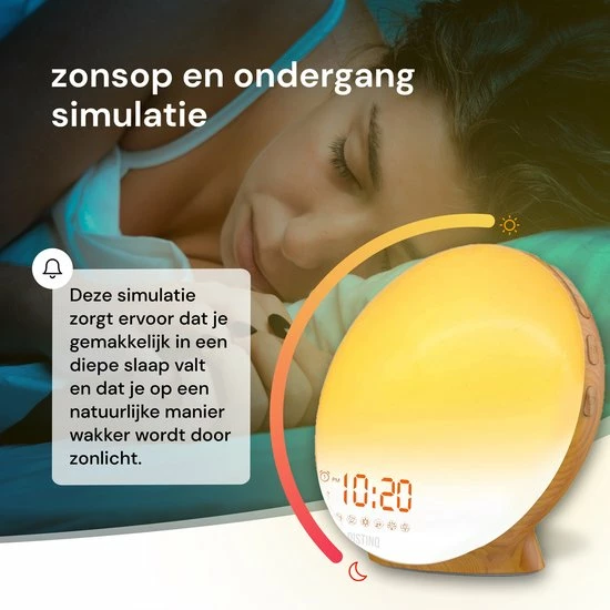DistinQ Wake-Up Light ? Wifi Smart ? Wekkerradio Met Dubbele Wektijd ? Slaaphulp Met USB Aansluiting - Houtkleurig - Afbeelding 5