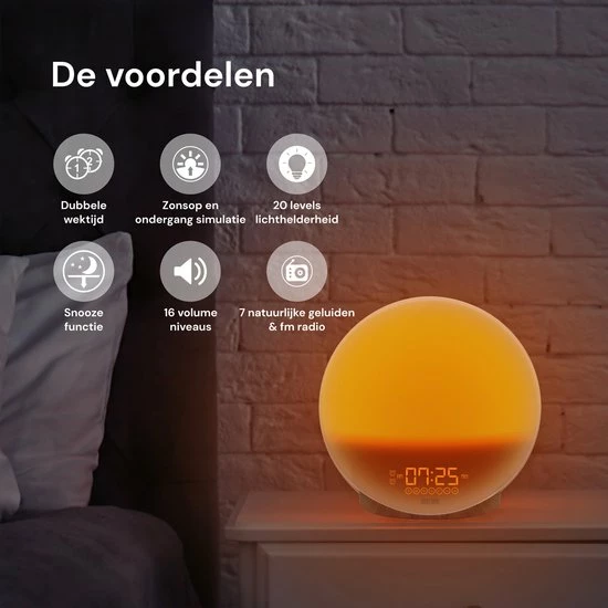 DistinQ Wake-Up Light ? Wifi Smart ? Wekkerradio Met Dubbele Wektijd ? Slaaphulp Met USB Aansluiting - Houtkleurig - Afbeelding 6