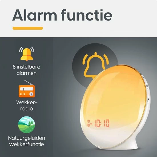 ProSova Wake Up Light - Slaaptrainer - Wekkerradio - Nachtlamp - Dubbele Wektijd - 7 Kleuren - USB Aansluiting - Afbeelding 3
