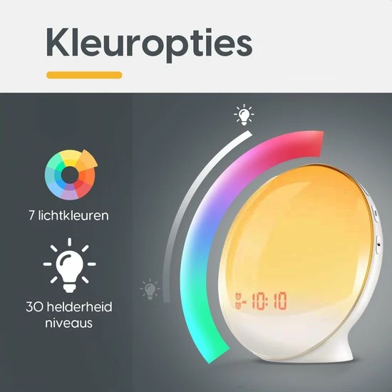 ProSova Wake Up Light - Slaaptrainer - Wekkerradio - Nachtlamp - Dubbele Wektijd - 7 Kleuren - USB Aansluiting - Afbeelding 4