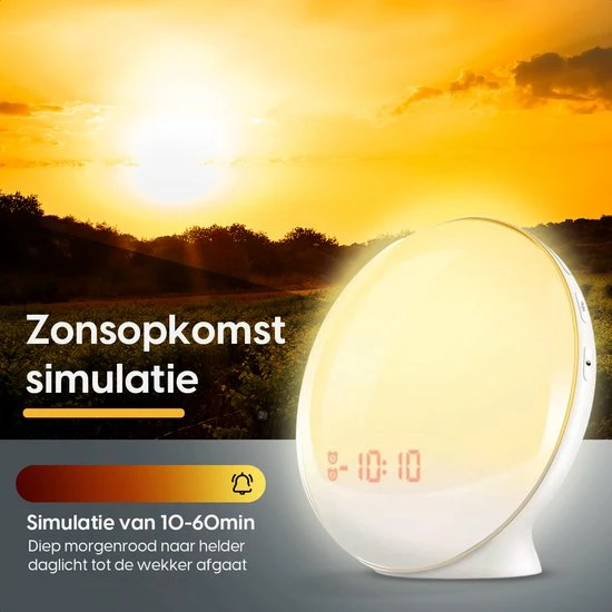 ProSova Wake Up Light - Slaaptrainer - Wekkerradio - Nachtlamp - Dubbele Wektijd - 7 Kleuren - USB Aansluiting - Afbeelding 8