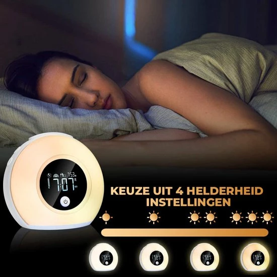 Nince Wake Up Light Van Hoge Kwaliteit - Wake Up Light Met Bluetooth - Digitale Wekker Met Nachtlampje - Afbeelding 4