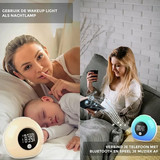 Nince Wake Up Light Van Hoge Kwaliteit - Wake Up Light Met Bluetooth - Digitale Wekker Met Nachtlampje - Afbeelding 6