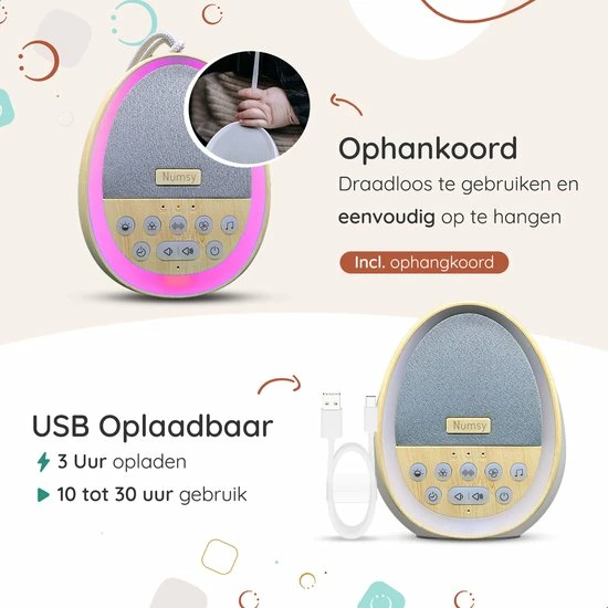 Numsy Calm White Noise Machine Baby - Witte Ruis Machine - Bamboo - Afbeelding 4