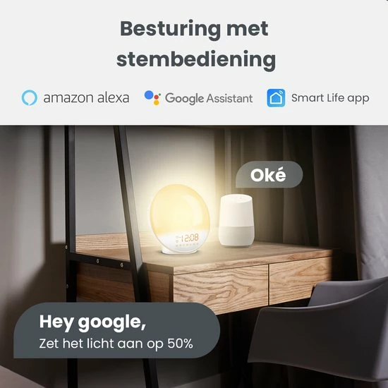 ProSova Wake Up Light Met App Pro - Slaaptrainer - Wekkerradio - Nachtlamp - Dubbele Wektijd - 7 Kleuren - USB Aansluiting - Google Home - + Gratis (E)-Slaapboek - Afbeelding 9