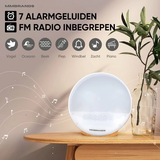 MM Brands Wake Up Light Wekker - Licht Wekker - Wekkerradio - Nachtlampje - 7 Kleuren - Afbeelding 3