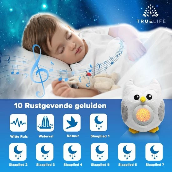 TrueLife Slaaptrainer En White Noise Machine En Sterrenprojector ? Knuffel Uil ? Slaapgeluiden ? Witte Ruis ? Baby - Peuter - Afbeelding 3