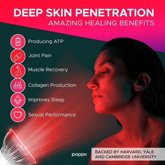 POPPI Infrarood Lamp IR237 54W - Rood & Infrarood Lichttherapie Lamp Met 18 LED's - 660nm/850nm- Draagbare Reislamp - Hoge Stralingssterkte - Lichttherapie Apparaat Voor Depressie, Anti-aging, Pijnbestrijding, Spierherstel + INCL Reistas - Afbeelding 6
