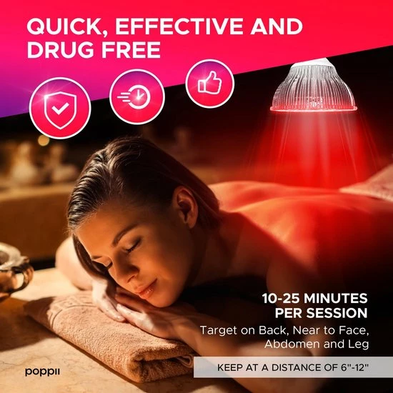 POPPI Infrarood Lamp IR237 54W - Rood & Infrarood Lichttherapie Lamp Met 18 LED's - 660nm/850nm- Draagbare Reislamp - Hoge Stralingssterkte - Lichttherapie Apparaat Voor Depressie, Anti-aging, Pijnbestrijding, Spierherstel + INCL Reistas - Afbeelding 7