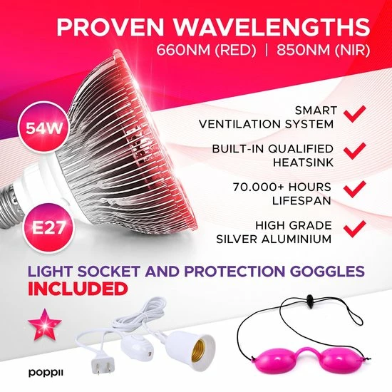 POPPI Infrarood Lamp IR237 54W - Rood & Infrarood Lichttherapie Lamp Met 18 LED's - 660nm/850nm- Draagbare Reislamp - Hoge Stralingssterkte - Lichttherapie Apparaat Voor Depressie, Anti-aging, Pijnbestrijding, Spierherstel + INCL Reistas - Afbeelding 8