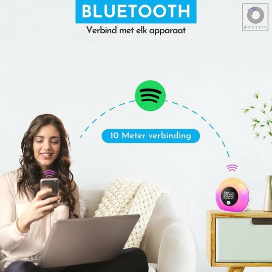 Boostiv Wake Up Light - Speaker Radio - Slaaphulpen - Bluetooth - Nachtlampje - Digitale Wekker - Wekker - Ambilight - Radio's - Afbeelding 2