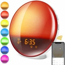 ComfiZone WIFI Wake Up Light - Wekkerradio - Lichtwekker Met FM Radio En Natuurlijke Geluiden - Led Lamp - Dual Alarm - Nachtlampje Met Tijdweergave - Simulatie Van Zonsopgang En -Ondergang - 7 Kleuren - USB Aansluiting
