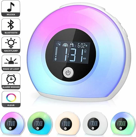 Nince Wake Up Light Van Hoge Kwaliteit - Wake Up Light Met Bluetooth - Digitale Wekker Met Nachtlampje - Afbeelding 5