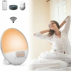 The Modern Human? EASY WAKE WIFI - Hoge Kwaliteit Wake Up Light Wifi - Inclusief Gratis App - Strak Design - Verbinding Met Google Home En Alexa - Natuurlijke Geluiden En FM Radio - USB Oplader - Slaaptrainer - Slaaphulp - Ook Franse Handleiding