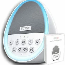 DistinQ White Noise Machine - Witte Ruis Slaaptrainer Voor Baby - Slaaphulp Met 8 Verschillende Kleuren LED Verlichting En 29 Rustgevende Geluiden