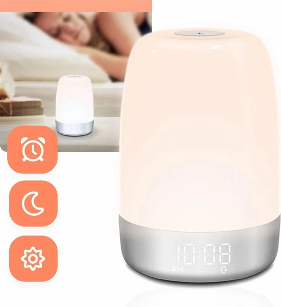 Sleep.ly Wake Up Light - 5 LED Kleuren - Natuurgeluiden - Wit - Nachtlampje - Slaaptrainer - Leeslamp - Tafellamp - Bedlamp Kinderen - Digitale Alarmklok En Wekker - Lichtwekker - Leeslampje - Wekkerradio - Wekker Met Licht - Digitale Alarmklok - Slaapwekker