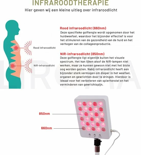 LIROMA? - LED Infraroodlamp - Hoogte Verstelbaar - 2 Golflengten - Rood Licht Therapie - Collageen Lamp ? Bevordert Bloedcirculatie ? Fibromyalgie - Warmtelamp - Lichttherapie - Black Friday 2022 Deals - Afbeelding 7