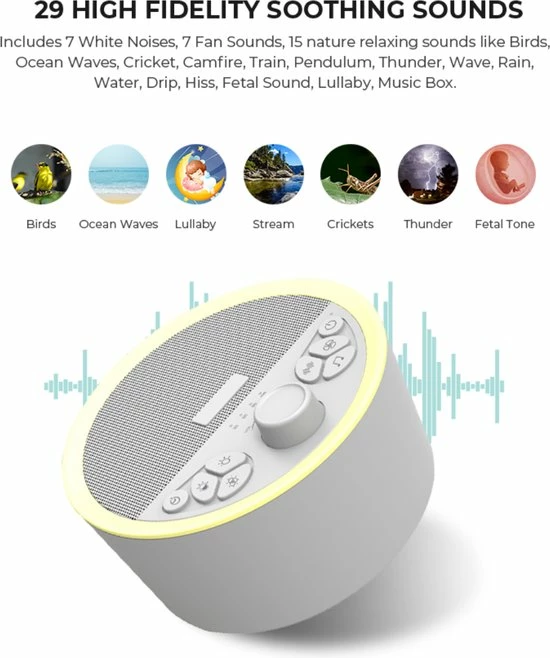 Labi Slaaptrainer - White Noise - Witte Ruis - 29 Geluiden - 7 Kleuren - Led - Afbeelding 3