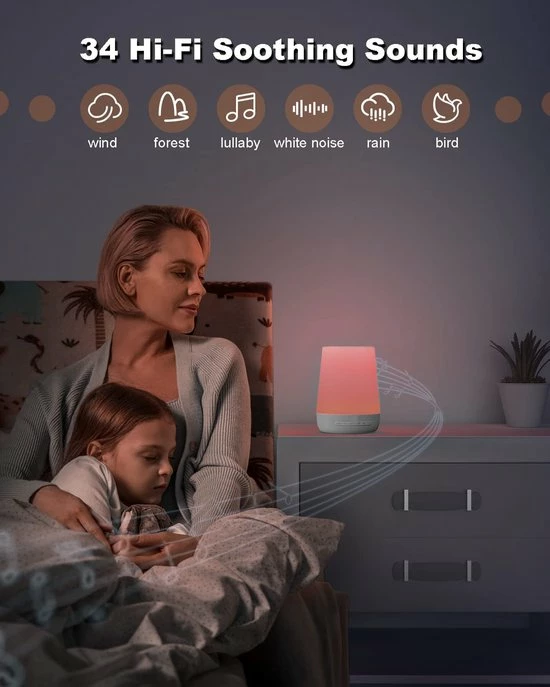 Oyka White Noise Machine - Brown Noise - Wekker - Led Verlichting Nachtlicht - Met Applicatie - Witte Ruis Apparaat - Slaap Routine - Baby Slaapmachine - Ontspanning En Relaxing - Afbeelding 2