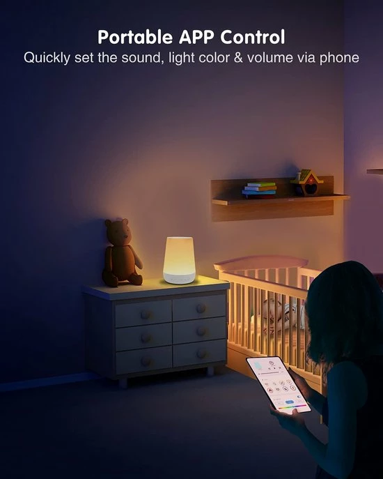 Oyka White Noise Machine - Brown Noise - Wekker - Led Verlichting Nachtlicht - Met Applicatie - Witte Ruis Apparaat - Slaap Routine - Baby Slaapmachine - Ontspanning En Relaxing - Afbeelding 4