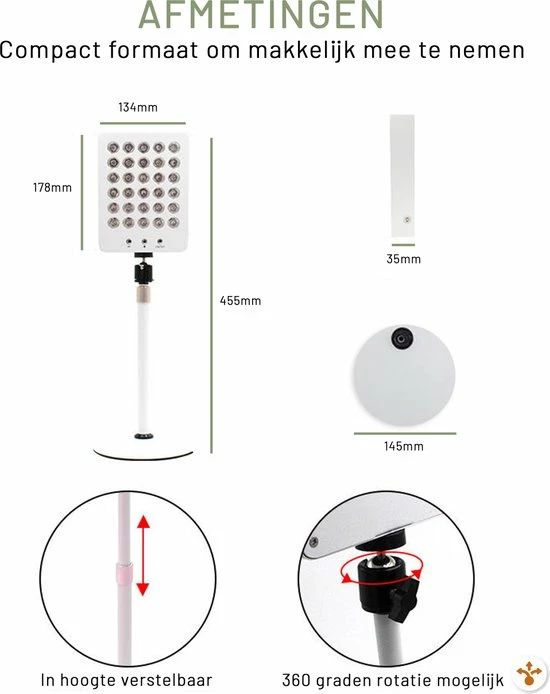 LIROMA? - LED Infraroodlamp - Hoogte Verstelbaar - 2 Golflengten - Rood Licht Therapie - Collageen Lamp ? Bevordert Bloedcirculatie ? Fibromyalgie - Warmtelamp - Lichttherapie - Black Friday 2022 Deals - Afbeelding 3